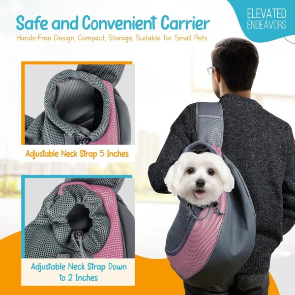 Dog Sling Carrier for Small Dogs - Breathable Mesh Puppy Travel Bag with Adjustable Strap, Zipper Touch Pocket- Perfect Pet Sling for Outdoor, Travel- Keep pet Comfortable (0-15lb, Pink) - Image 4