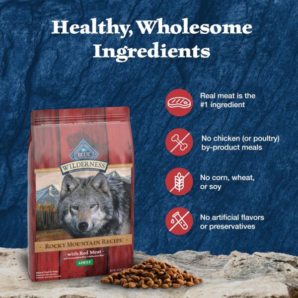 Blue Buffalo Wilderness Rocky Mountain Recipe High-Protein Adult Dry Dog Food, Made in the USA with Natural Ingredients Plus Wholesome Grains, Red Meat, 24-lb. Bag - Image 5