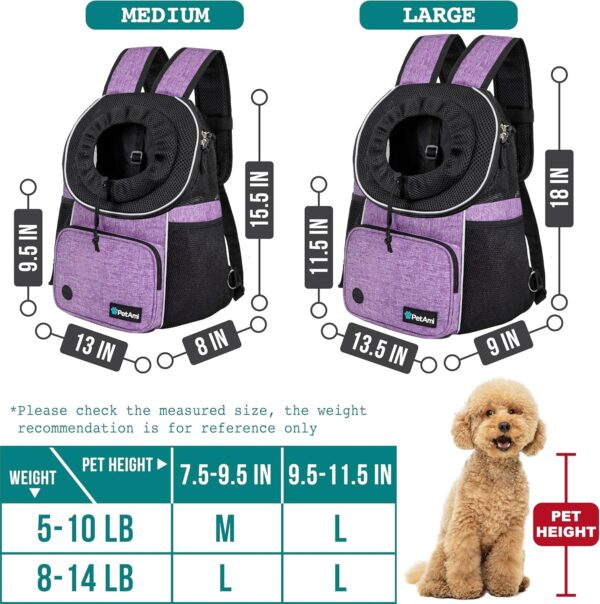 PetAmi Dog Front Carrier Backpack, Adjustable Dog Pet Cat Chest Carrier Backpack, Ventilated Dog Carrier for Hiking Camping Travel, Small Medium Dog Puppy Large Cat Carrying Bag, Max 15 lbs, Purple - Image 2