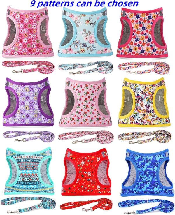 Moonpet Step in Air Dog Harness Leash Set- All Weather Reflective No-Pull Floral Pattern Padded Mesh Vest Harness for Cats Puppy Extra-Small Small Medium Large Dogs - Bell Orchid - M - Image 3