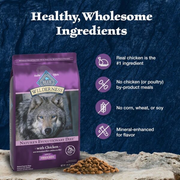 Blue Buffalo Wilderness Natural High-Protein, Small-Bite Dry Food for Adult Dogs, with Wholesome Grains, Chicken, 28-lb bag. - Image 6