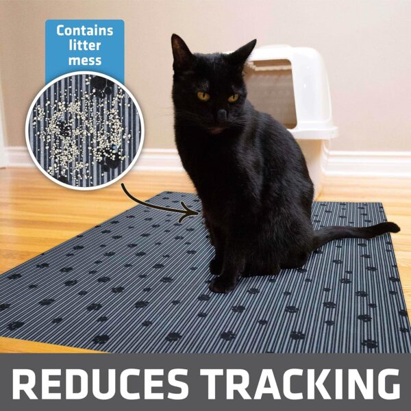 Drymate Original Cat Litter Mat, Contains Mess from Box, Protects Floors, Urine-Proof, Machine Washable, Soft on Kitty Paws, Absorbent, Waterproof (USA Made, Recycled Content) (28”x36”)(GreyStripePaw) - Image 3