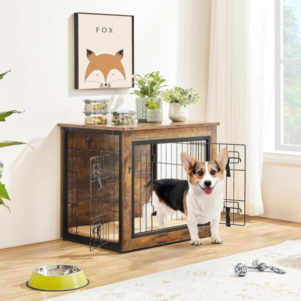 Yaheetech 27.5'' Dog Crate Furniture with Cushion Wooden Dog Crate with Double Doors/Adjustable Feet Side End Table for Small/Medium Dogs, 27.5" L x 20" W x 24" H - Image 2