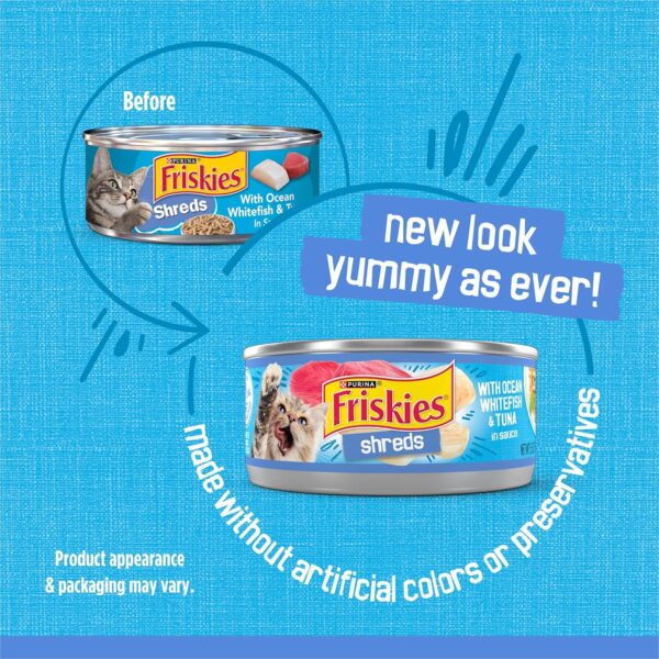 Purina Friskies Wet Cat Food, Shreds With Ocean Whitefish & Tuna in Sauce - (Pack of 24) 5.5 oz. Cans - Image 2