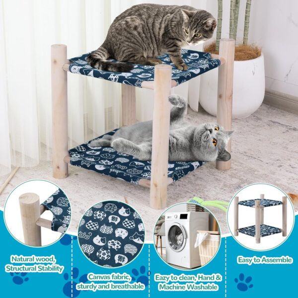 Elevated Cat Beds for Indoor Cats,Wooden Double-Deck Cat Hammock Bunk Bed for 2 Cats,Raised Cat Furniture Pet Bed Puppy Bed for Small Animals（Blue） - Image 2