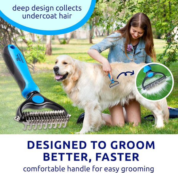 Pat Your Pet Deshedding Brush - Double-Sided Undercoat Rake for Dogs & Cats - Shedding Comb and Dematting Tool for Grooming, Extra Wide - Image 7