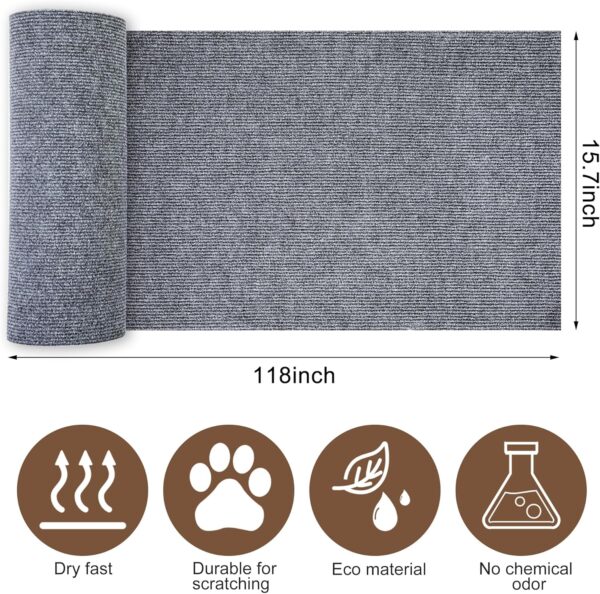 Cat Scratching Mat 118" x 15.8" Trimmable Cat Scratching Carpet Mat Large Self-Adhesive DIY Cat Scratch Roll Cat Tree Shelves Replacement Mat Pad for Cat Tree Shelves Couch Furniture Protector - Image 2