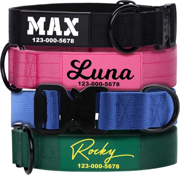 PAWBLEFY Premium Personalized Dog Collar - Heavy Duty Tactical Dog Collar with Name and Phone Number Dog Collars for Large Dogs, Medium Dogs, Strong and Thick Nylon Material for Male and Female Breed