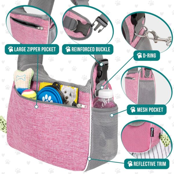 PetAmi Small Dog Sling Carrier, Soft-Sided Crossbody Puppy Carrying Purse Bag, Adjustable Sling Pet Pouch to Wear Medium Dog Cat Travel, Dog Bag for Traveling, Breathable, Poop Bag Dispenser, Pink - Image 4