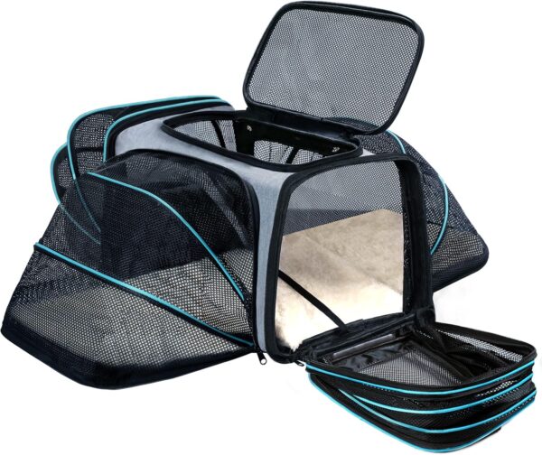 Cat/Dog Airline Approved Expandable Pet Carrier for Small Pets - Removable Pad, Pockets, TSA Compliant