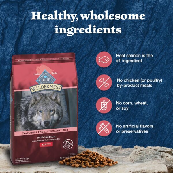 Blue Buffalo Wilderness Adult High-Protein Dry Dog Food, Made in the USA with Natural Ingredients, Salmon with Wholesome Grains, 24-lb. Bag - Image 5