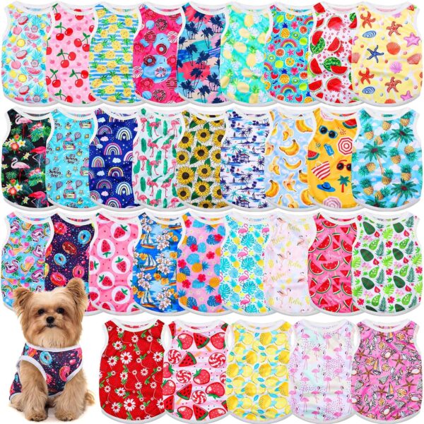 32 Pack Summer Hawaiian Dog Shirts Small for Dog Hawaiian Dog T Shirts Summer Pet Shirt Doggie Vest Puppy Clothes Flamingo Dog Top Sleeveless Vest Dog Apparel for Dogs Cats(Small)