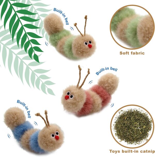 Interactive Natural 3 PK Catnip Toy, with Rattle, Bite Resistant, for All Ages Indoor Cat, Soft Caterpillar Toys, Fluffy Kitten Toy - Image 4