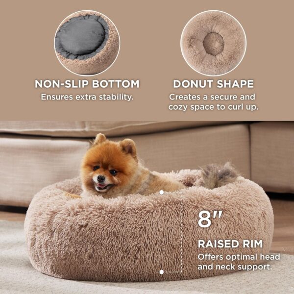 Bedsure Calming Dog Bed for Small Dogs - Donut Washable Small Pet Bed, 23 inches Anti-Slip Round Fluffy Plush Faux Fur Large Cat Bed, Fits up to 25 lbs Pets, Camel - Image 3