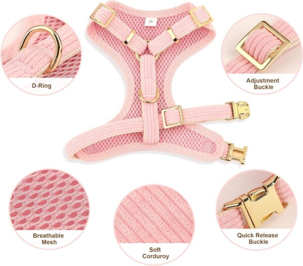 Didog Cute Small Dog Collar Harness & Leash Set, Adjustable Dog Collars and Leashes with Bowtie, Breathable Soft Mesh Padded Dog Vest for Puppies Small Dogs & Cats Walking(Pink, S) - Image 2