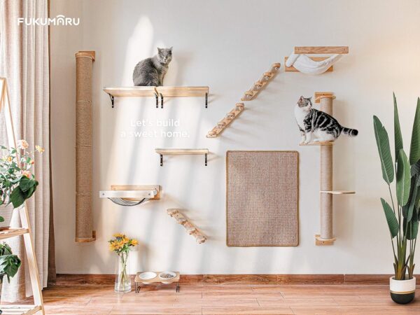 FUKUMARU Cat Climbing Shelf Wall Mounted, Four Step Cat Stairway with Jute Scratching for Cats Perch Platform Supplies - Image 5