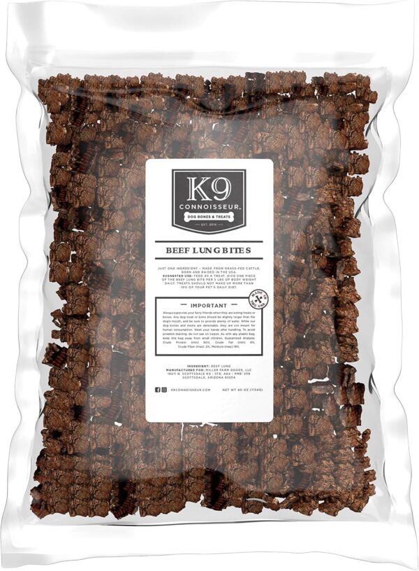 K9 Connoisseur Low to Odor Free Slow Roasted Beef Lung Dog Treats Made in USA, One Ingredient Dog Treats & All Natural Dog Treats, Grain Free Dog Treats for All Breeds & Sizes - 2.5 Pounds