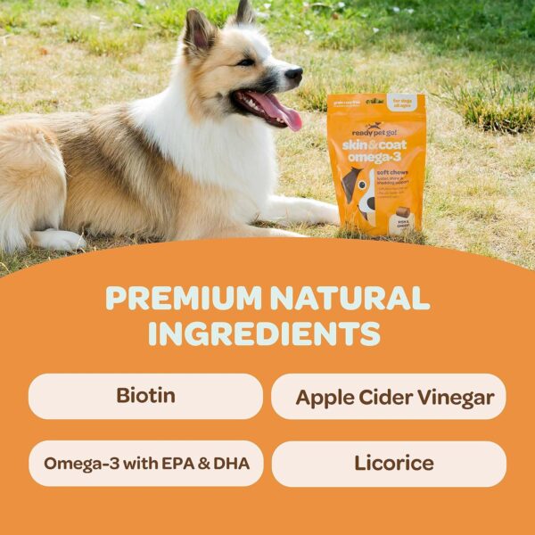 Healthy Dog Skin and Coat Supplement | Nourishing Omega 3 Fish Oil for Dogs Skin and Coat Plus Heart and Joint Support with EPA DHA & Vitamin E | Mange Allergy & Itchy Skin Relief for Dogs | 90 Chews - Image 2