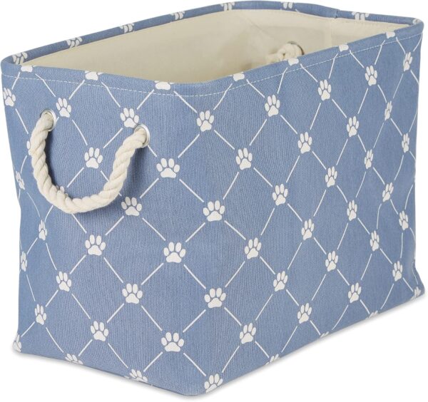 Bone Dry Pet Storage Collection Paw and Bone Print, Small Rectangle, 14x8x9, Stonewash Blue Trellis