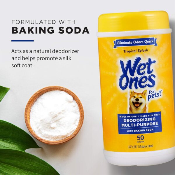 Wet Ones for Pets Deodorizing Multi-Purpose Dog Wipes With Baking Soda | Dog Deodorizing Wipes For All Dogs in Tropical Splash Scent, Wet Ones Wipes for Deodorizing Dogs | 50 Ct Cannister Dog Wipes - Image 3