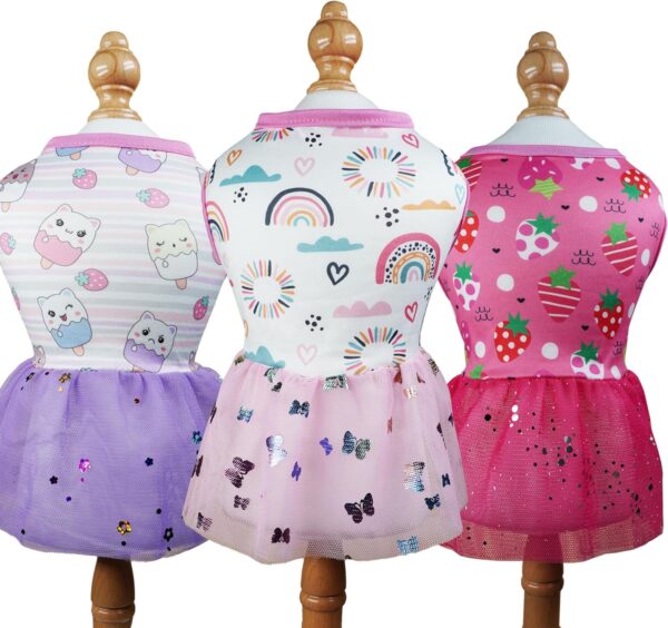 3 Pieces Dog Dresses for Small Dogs Girl Puppy Spring Summer Dress Dog Clothes for Chihuahua Teacup Yorkie Female with Cute Pattern Pet Doggie Cat Tulle Outfit(Strawberry,Ice Cream,Rainbow, Medium) - Image 7