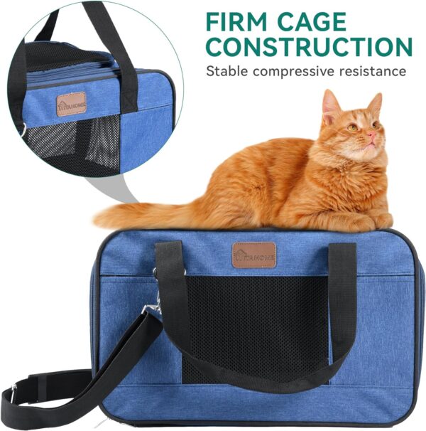 YITAHOME Cat Carrier Airline Approved, Soft-Sided Pet Carrier for Cats and Dogs Up to 16lbs, 5 Sides Breathable Collapsible Cat Travel Carrier with Bottom Protection and Washable Liner,17x11x11 Blue - Image 4