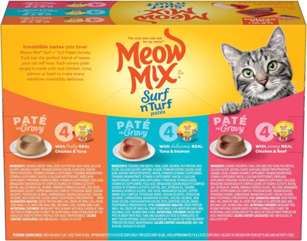 Meow Mix Paté in Gravy Wet Cat Food Variety Pack, Surf n’ Turf Patés 2.75 Ounce (Pack of 12) - Image 2