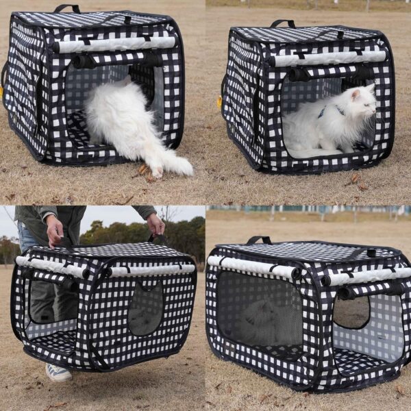 Portable Cat House Sets,Large Pop up Kennel Soft Pet Crates with Cat Carrier,Included Foldable Travel Little Box Pet Mattress Food Bowl 4 Stakes and Carrybag (BLACK&WHITE) - Image 9