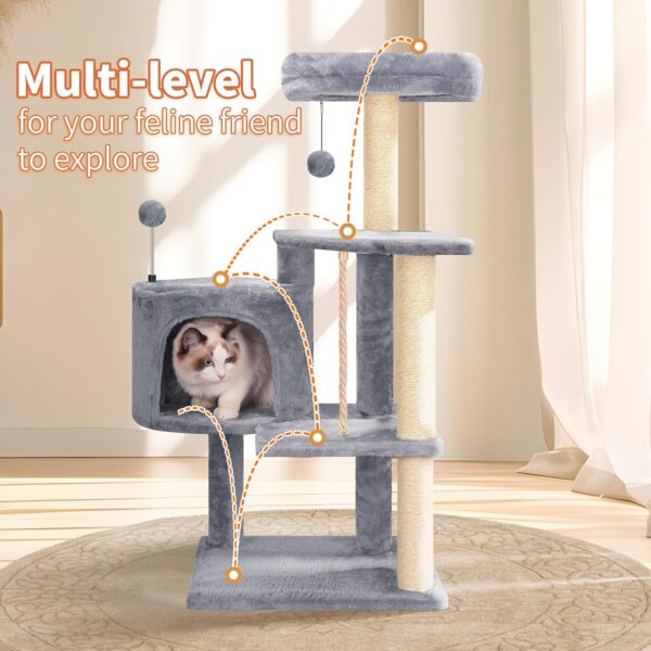 TINWEIUS Multifunctional Cat Tree for Indor Cats, Cat Tower with Cozy Condo, Perches, Scratching Posts and Hanging Rope, Grey - Image 6