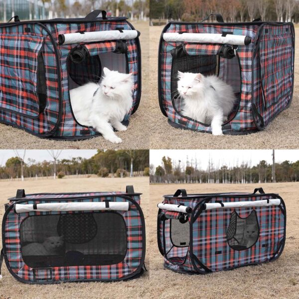 Portable Cat House Sets,Large Pop up Kennel Soft Pet Crates with Cat Carrier,Included Foldable Travel Little Box,Pet Mattress,Food Bowl,4 Stakes and Carrybag (BLACK&ORANGE) - Image 9