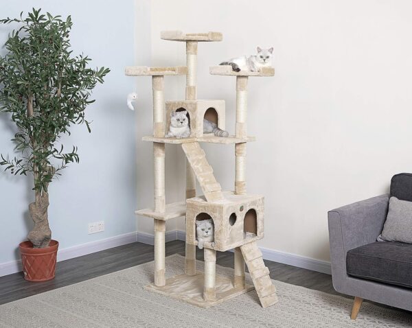 Go Pet Club 72" Tall Extra Large Cat Tree Kitty Tower Condo Cat House for Large Indoor Cats Play Scratch Hide Climb Activity Furniture with Toy, Beige - Image 4