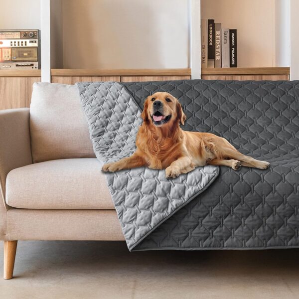 gogobunny 100% Double-Sided Waterproof Dog Bed Cover Pet Blanket Sofa Couch Furniture Protector for Puppy Large Dog Cat, Reversible (82x102 Inch (Pack of 1), Dark Grey/Light Grey)