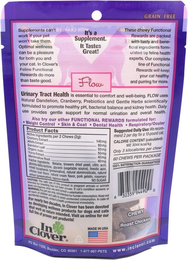 In Clover Flow Soft Chews for Daily Support for UT Health in Cats, Scientifically Formulated with Natural Ingredients for a Healthy Urinary Tract. 2.1oz. (60gm) - Image 3