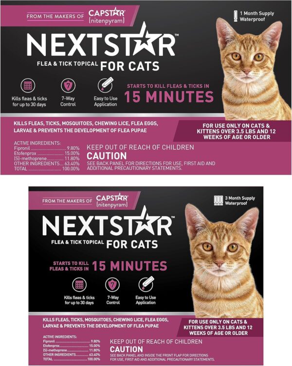 Flea and Tick Prevention for Cats, Repellent, and Control, Fast Acting Waterproof Topical Drops for Cats Over 3.5 lbs, 3+1 Month Bundle