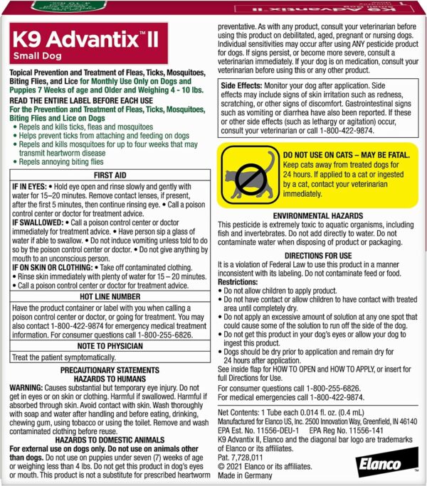 K9 Advantix II Small Dog Vet-Recommended Flea, Tick & Mosquito Treatment & Prevention | Dogs 4-10 lbs. | 1-Mo Supply - Image 2