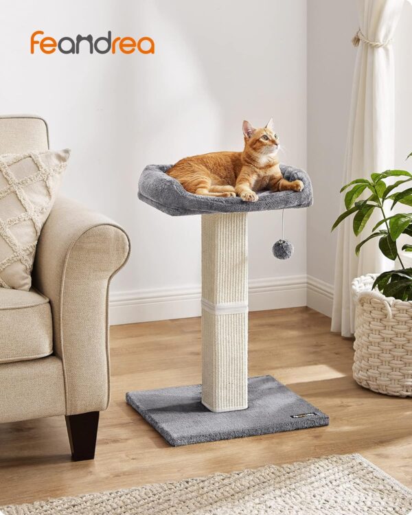 Feandrea Cat Scratching Post, 27.9-Inch Cat Scratcher with 15.7 x 11.8 Inches Plush Perch, Tall Scratch Post with Woven Sisal, Pompom, Removable Washable Cover, Light Gray UPCA022W01 - Image 2