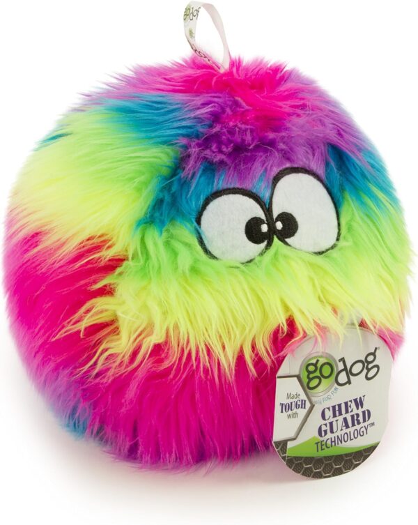 goDog Furballz Squeaky Plush Ball Dog Toy, Chew Guard Technology - Rainbow, Large - Image 6