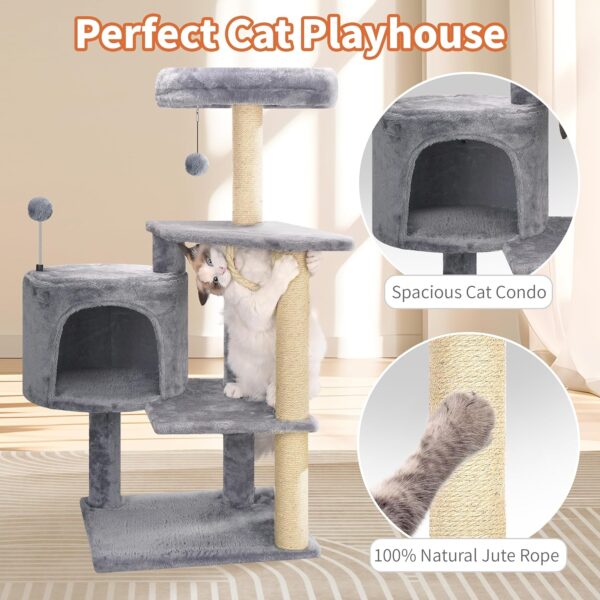 TINWEIUS Multifunctional Cat Tree for Indor Cats, Cat Tower with Cozy Condo, Perches, Scratching Posts and Hanging Rope, Grey - Image 5