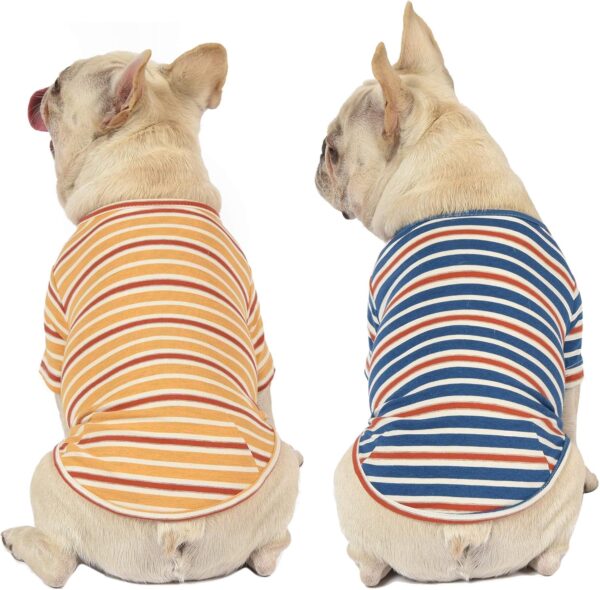 Dog Shirts Cotton Striped T-Shirt, Summer Pet Clothes for Small Dogs, 2-Pack Soft Puppy Apparel Cat Tee, Breathable Stretchy, Blue Yellow XL - Image 2