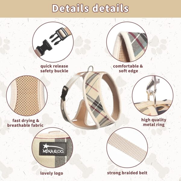 MINA&CO Dog Harness for Small Dogs No Pull - Adjustable Mesh Puppy Harness and Leash Set, Harness Medium Size Dog, Puppy Collar and Leash Set with Bandana & Poop Bag, Dog Vest Harness (Beige, XSmall) - Image 2