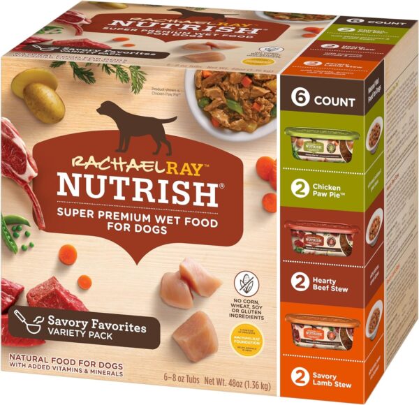 Rachael Ray Nutrish Premium Natural Wet Dog Food with Added Vitamins & Minerals, Savory Favorites Variety Pack, 8 Ounce Tub (Pack of 6) - Image 2