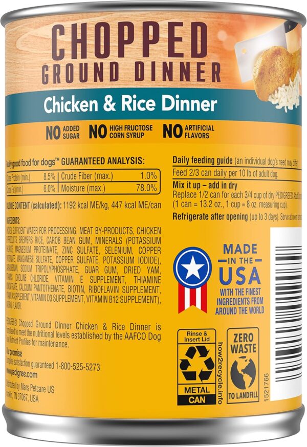 PEDIGREE CHOPPED GROUND DINNER Adult Canned Soft Wet Dog Food, Chicken & Rice Dinner, 13.2 oz. Cans (Pack of 12) - Image 3