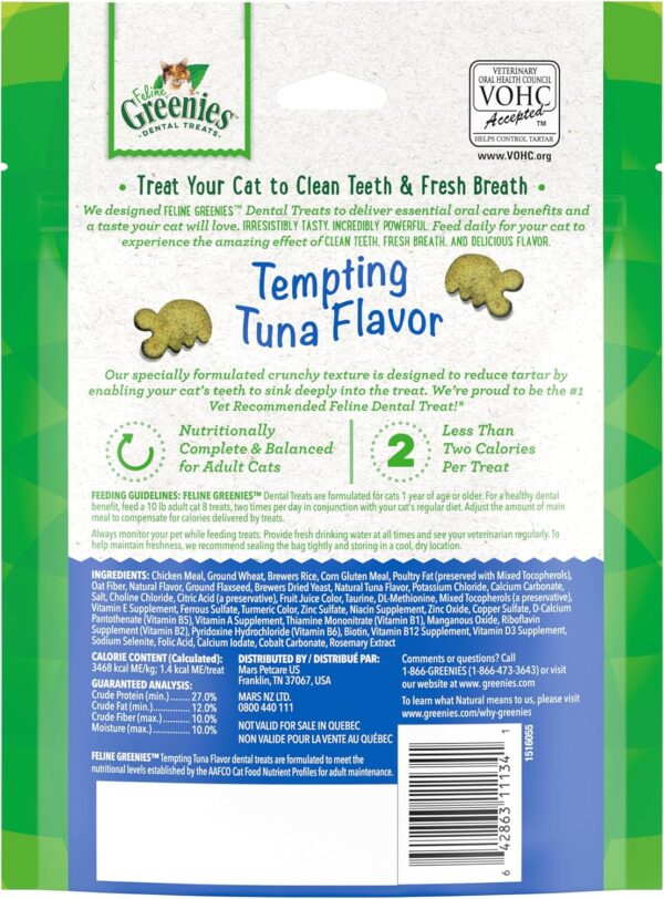 Greenies Feline Adult Natural Dental Care Cat Treats, Tempting Tuna Flavor, 4.6 oz. Pouch - Image 2