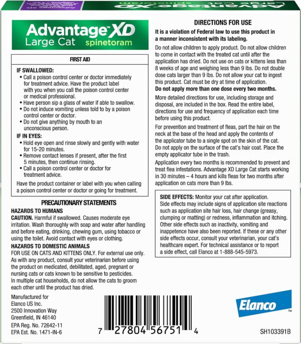 Advantage XD Large Cat Flea Prevention & Treatment For Cats over 9lbs. | 4-Topical Doses, 2-Months of Protection Per Dose - Image 2