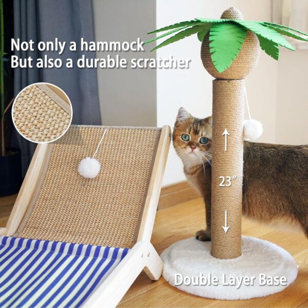 Cat Hammock with Coconut Palm Tree Scratching Post, Cozy Beach Chair Elevated Cat Beds, Original Cat Lounger for Indoor Cats - Image 3