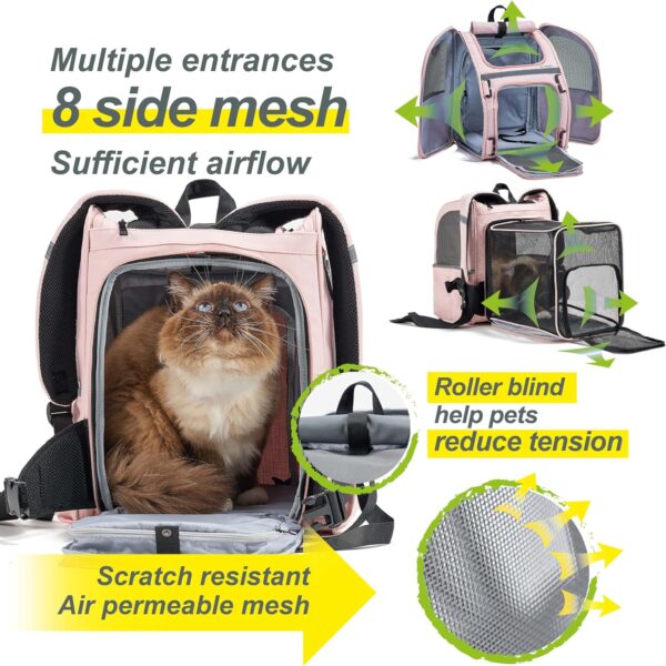 Expandable Pet Carrier, Airline-Approved Foldable and Detachable Backpack, Fits up to 13lbs Cat & 11lbs Small Medium Puppy Dog, Suitable for Car Travel, Outings, Hiking Camping (Pink) - Image 4