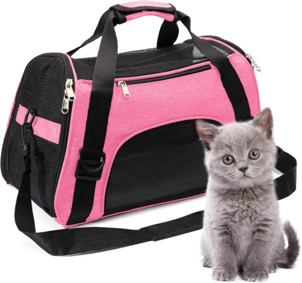 Premium Small Cat Carrier for Small Cats Under 15 lbs - Soft Cat Carrier for Comfort - Airline Approved Kitten Carrier - Lightweight and Durable - Cat Travel Carrier by 2 Brothers - Small Pink