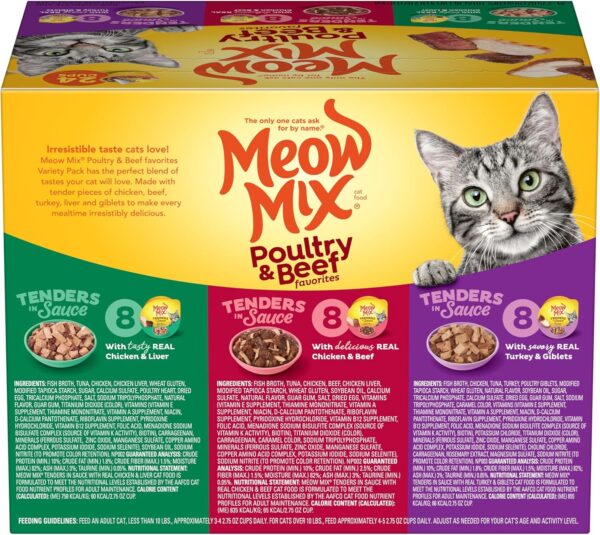 Meow Mix Tenders in Sauce Wet Cat Food, Poultry & Beef Variety Pack, 2.75 Ounce Cup (Pack of 24) - Image 2