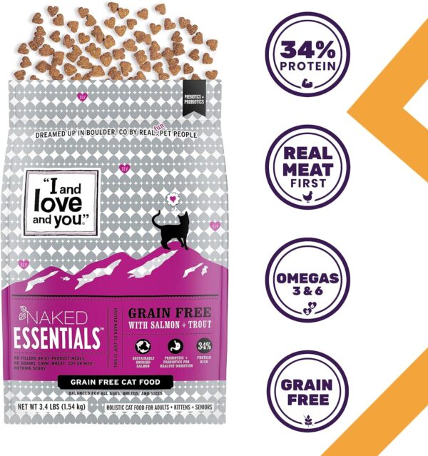 I and love and you Naked Essentials Dry Cat Food - Salmon + Trout - Grain Free, Real Meat, No Fillers, Prebiotics + Probiotics, 11lb Bag - Image 3