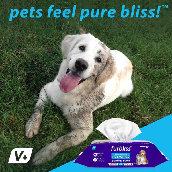 Vetnique Labs Furbliss Hygienic Pet Wipes for Dogs & Cats, Cleansing Grooming & Deodorizing Hypoallergenic Thick Wipes with All Natural Deoplex Deodorizer (Unscented, 100ct Pouch) - Image 5